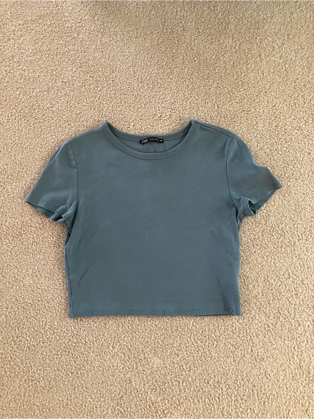 Zara Short Sleeve Crop Top in Dusty Teal Green